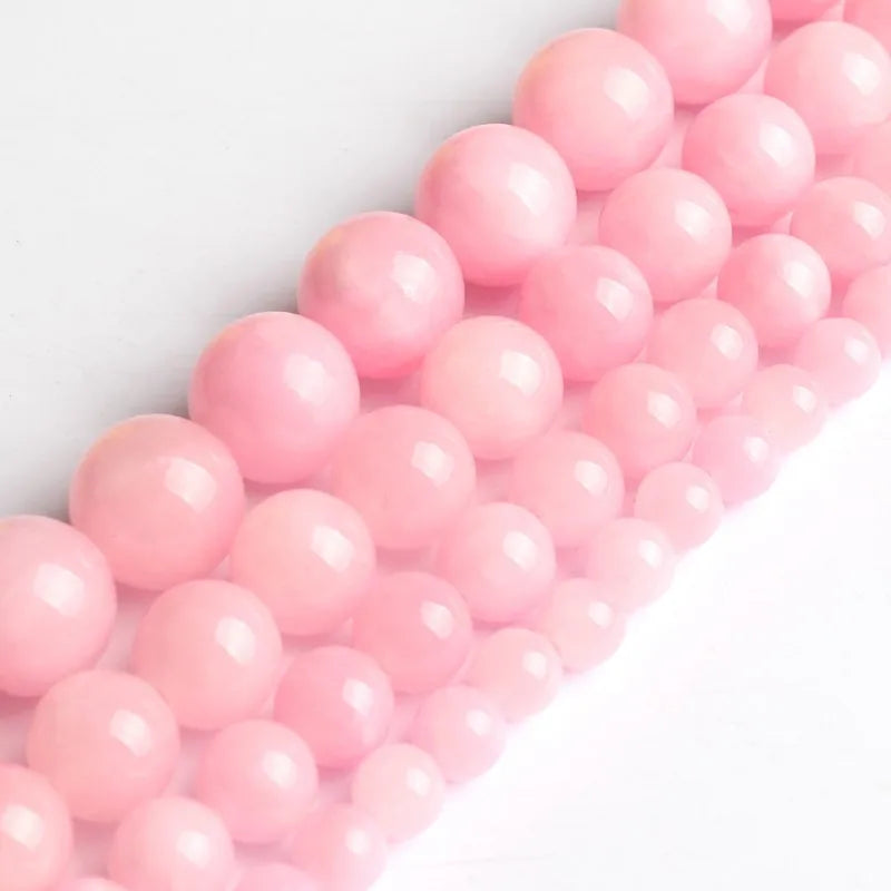 Wholesale 15 Inches Pink Jades Chalcedony Loose Stone Beads 6/8/10/12MM Smooth round for Jewelry Making DIY MegaBDM