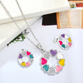 Wholesale 925 Sterling Silver Women Children Enamel Pendant Earring Sets Zircon Rhodium Plated Heart Flower Silver Jewellery