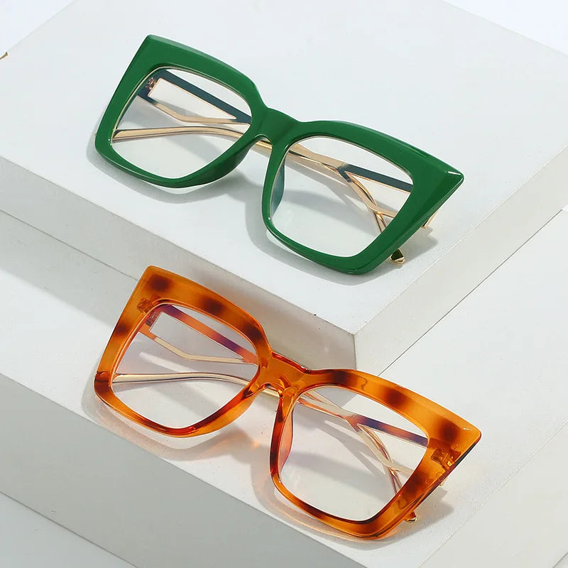 3215 New Lady Anti-blue Glasses Personality Cat Eye Metal Glasses Frame Trend Oversized Frame Sunglasses