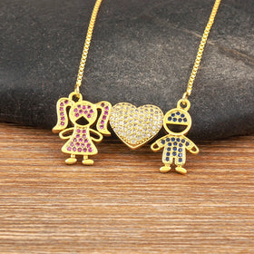 QIKU Romantic Boy Love Girl Shape Pendant Women Necklace Copper Zircon Charm Jewelry Valentine's Day Gift Wholesale Dropshipping