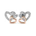Double Heart Stud Earrings Embellished with Swarovski Crystals Interlocking Love Heart-shaped Rose Gold Yellow Gold Daisini