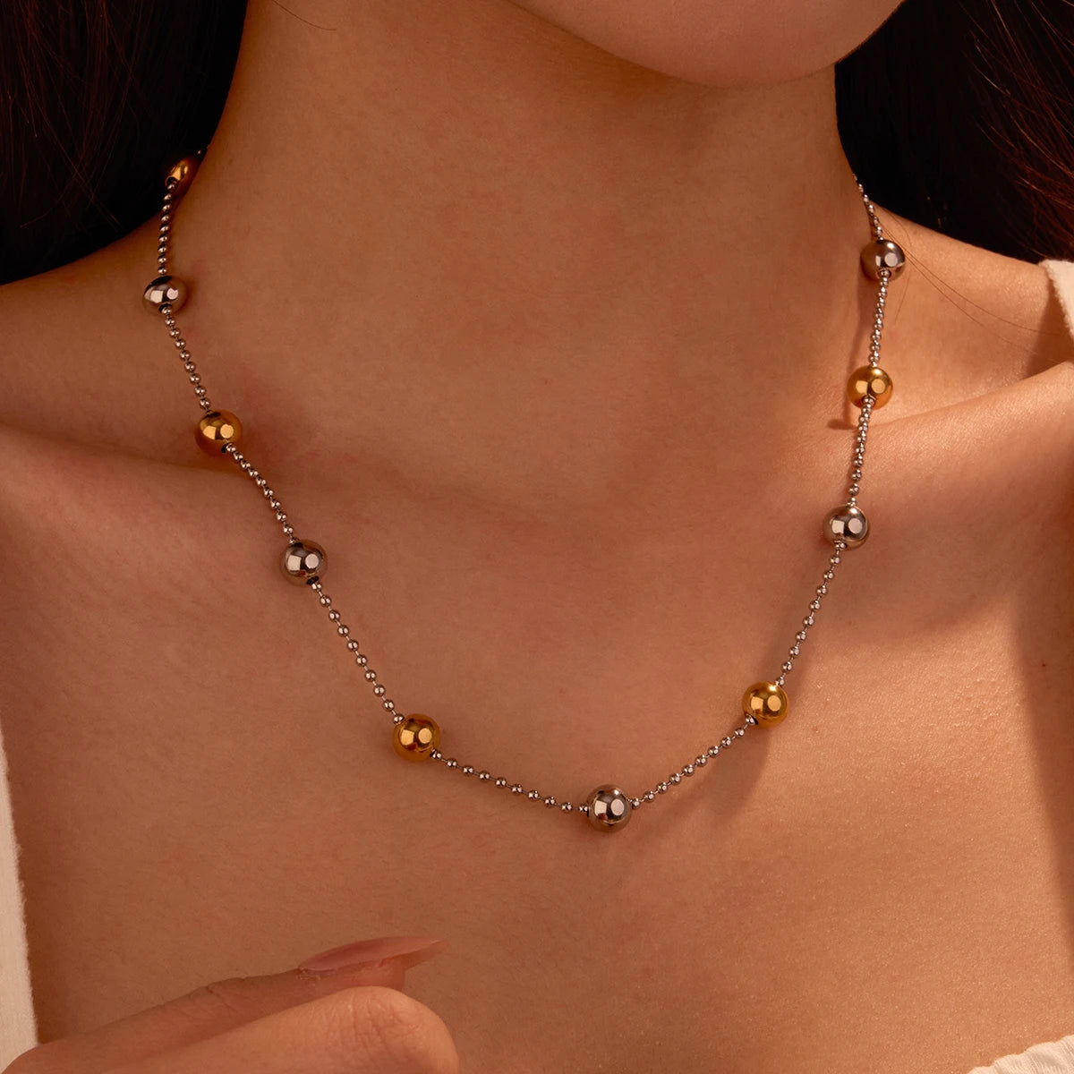 Fine Bead Chain Necklace for Women 18k Gold Stainless Steel Fashion Ball Chains Necklaces Fashion Jewelry