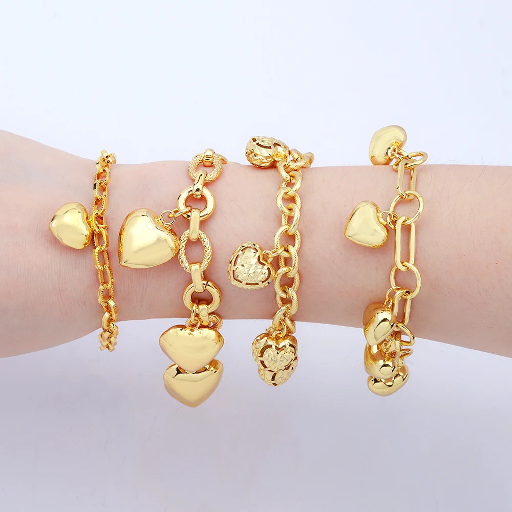 Jxx 24K Gold Plated Brass Heart Pendant New Design Fashion Charm Bracelets for Girls Competitive Price