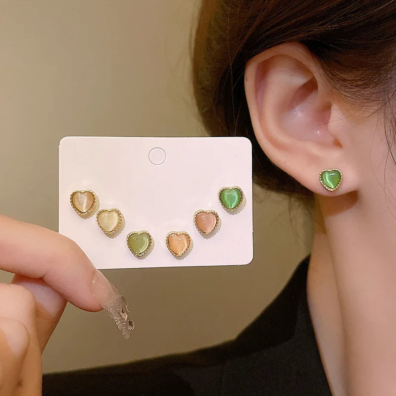 Wholesale Elegant Small Cute Ear Studs Jewelry Opal Colorful Love Earrings Set for Women