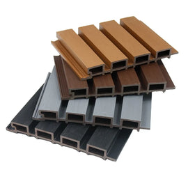 Modern Co-Extruded WPC Wall Panel Outdoor Use Waterproof Anti-Slip 26mm Thick Teak Wood Plastic Indoor Fluted Design