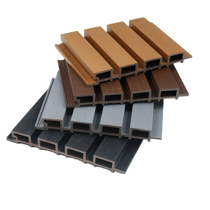 Modern Co-Extruded WPC Wall Panel Outdoor Use Waterproof Anti-Slip 26mm Thick Teak Wood Plastic Indoor Fluted Design