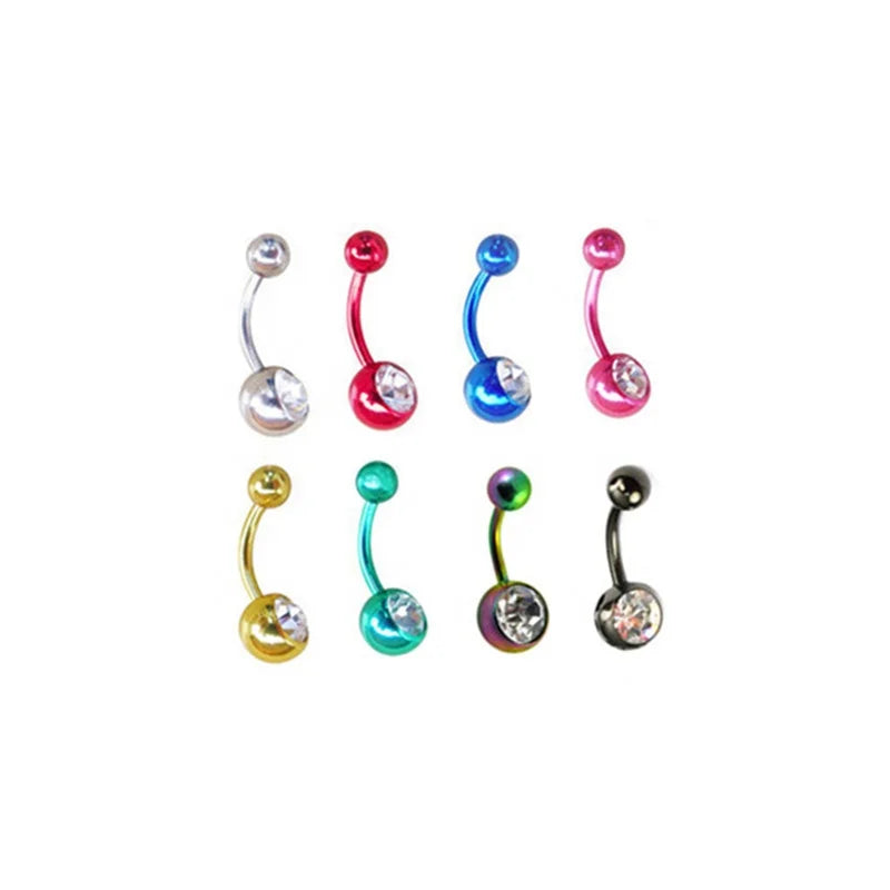 Stainless Steel 14G Double Gems Round Balls Navel Bars Belly Rings Crystal CZ Belly Button Piercing Body Jewelry