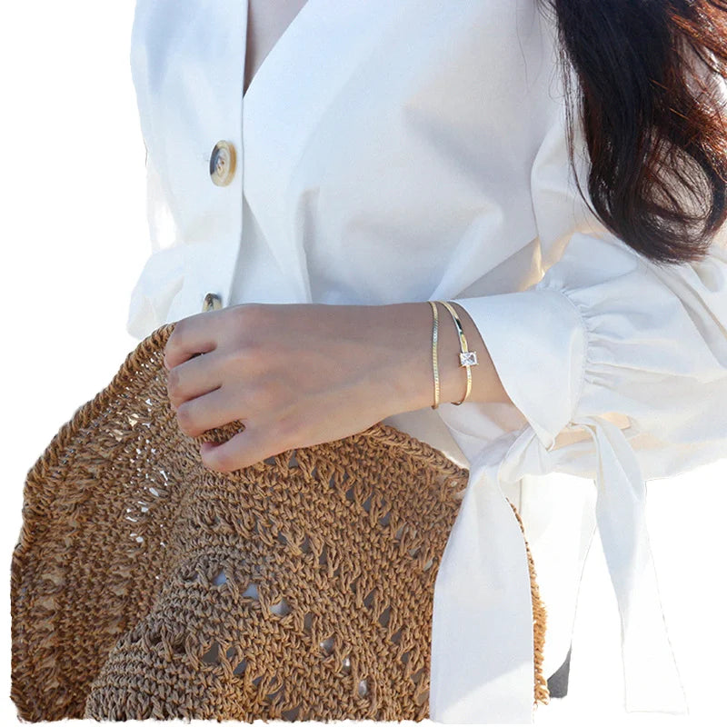 HOVANCI Custom Women's Tennis Bracelet 925 Sterling Silver Gold Plated Double Layer Chain Charm Bangles
