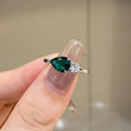 Versatile Delicate Green Water Drop Zircon Diamond Ring Anxiety Ring 925 Sterling Silver Emerald Ring