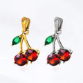 Simple Stainless Steel 3D Fruit Charms Cubic Zirconia Cz Iced Out Bling Cross Women Girl Jewelry Red Cherry Pendant Charm