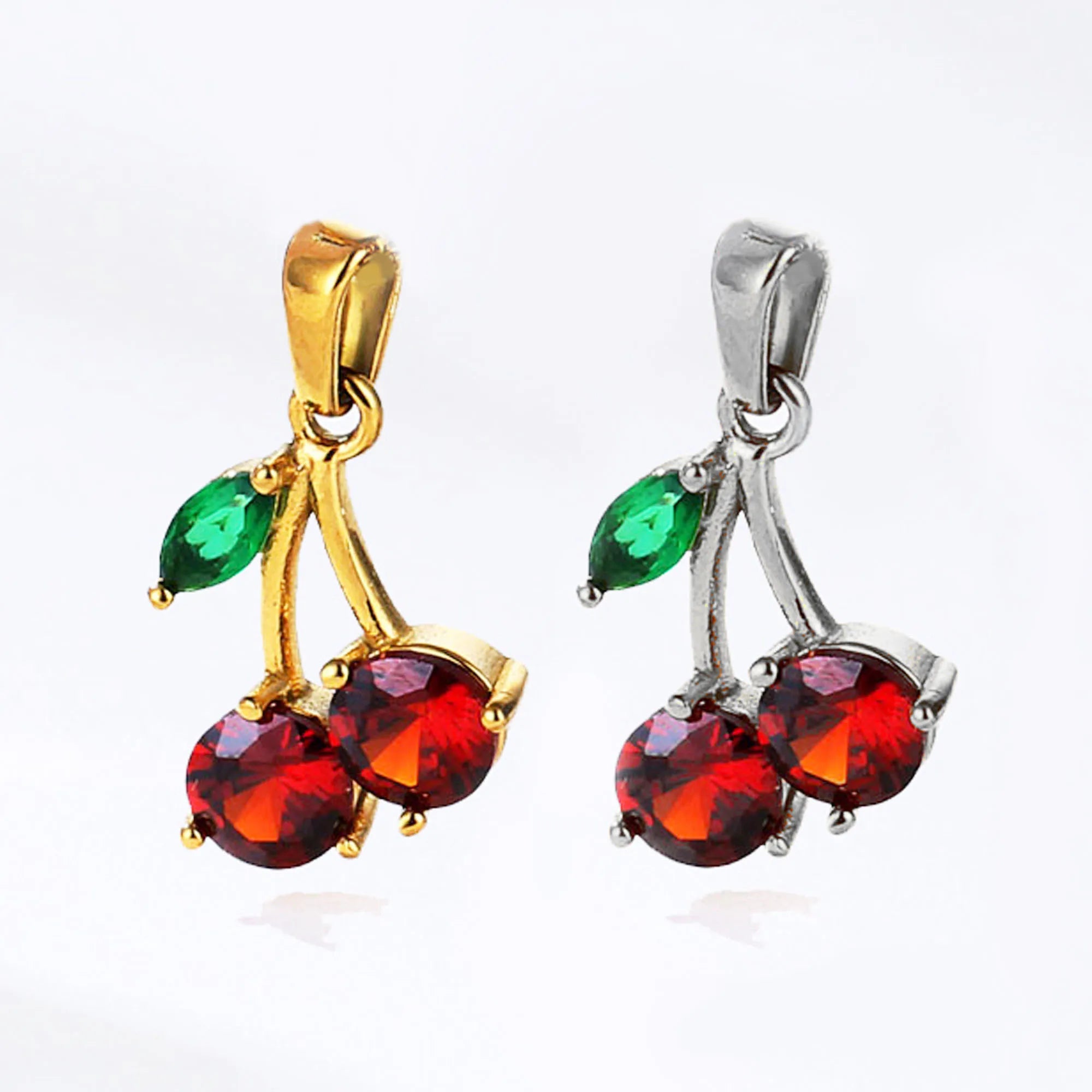 Simple Stainless Steel 3D Fruit Charms Cubic Zirconia Cz Iced Out Bling Cross Women Girl Jewelry Red Cherry Pendant Charm