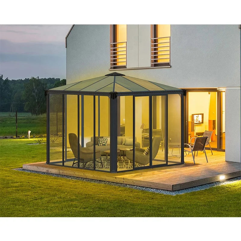 Modern Double Hipped Aluminum Glass Sunroom Extension Thermal Insulation Waterproof 5-Year Warranty Retractable for Outdoor