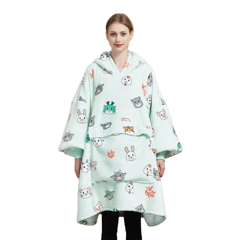 Custom Diy Blanket Hoodie Solid Hooded Blankets Portable Adults Little Rabbit Hair Fleece Hoody Sweatshirt