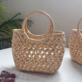 Casual Women's Woven Straw Handbag Retro Portable PC Vacation Travel Beach Bag Stylish Natural Tote Open Closure Handmade Soft
