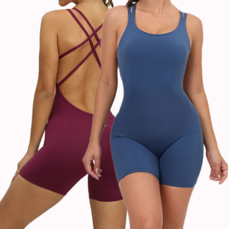 2023 New Women Fashion One Piece Sport Clothing Backless Sport Suit Bandage Elastic Yoga Jumpsuit