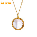 Dainty 18k Gold Plated Mother of Pearl Shell Pendant Necklaces Cute Round Shell Pendant Necklaces for Women Girls