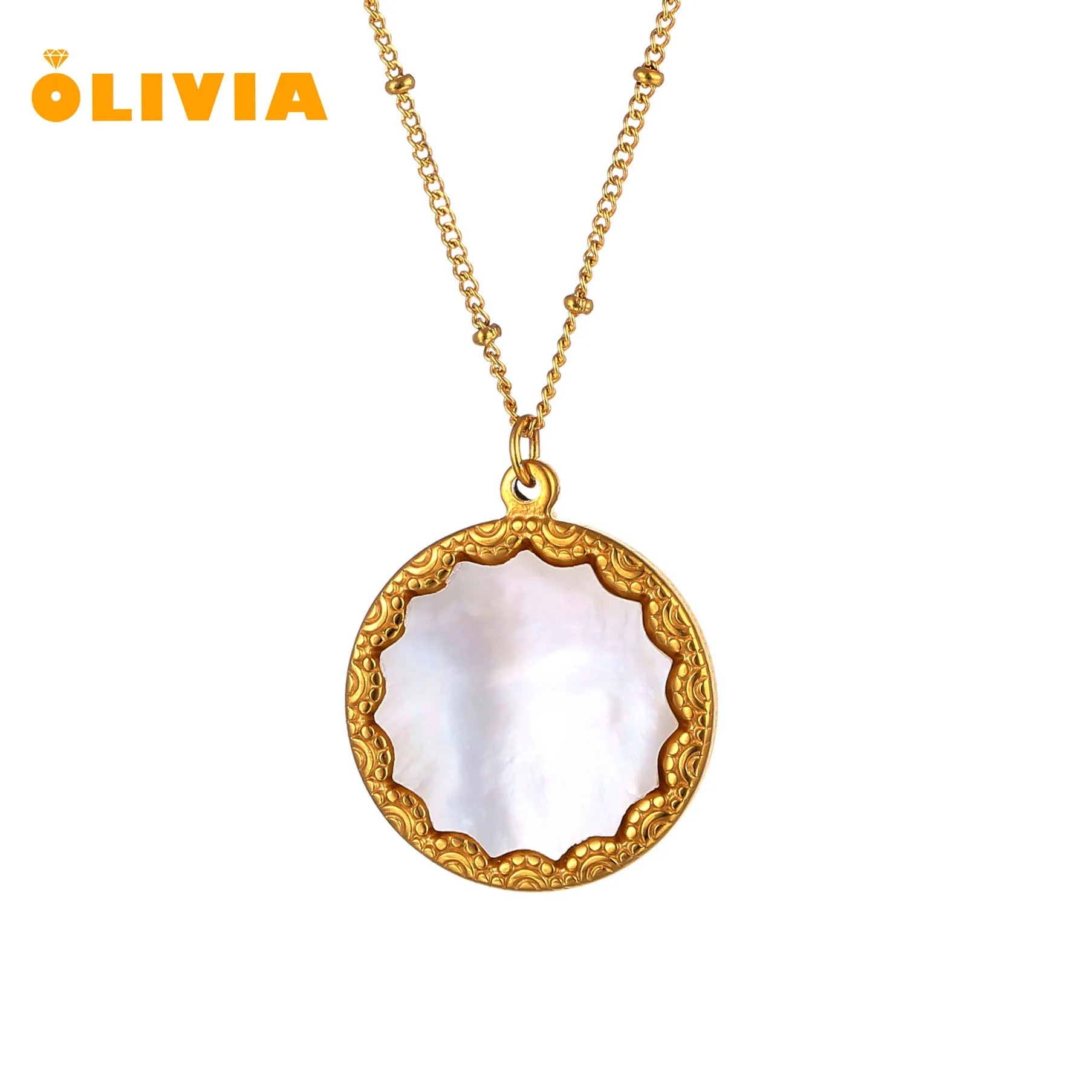 Dainty 18k Gold Plated Mother of Pearl Shell Pendant Necklaces Cute Round Shell Pendant Necklaces for Women Girls