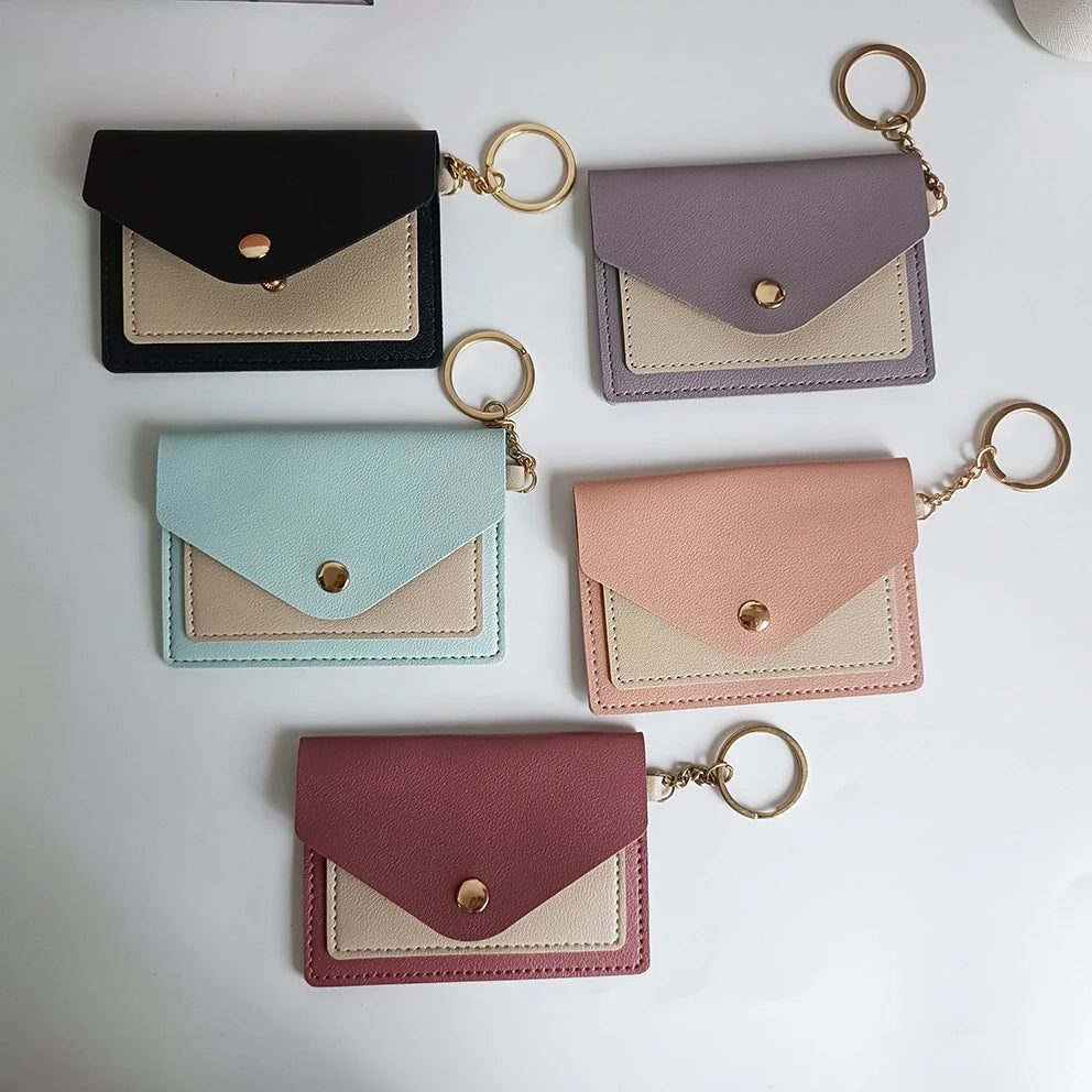 New Korean Style Waterproof Anti-scratch Portable Faux Leather Women Girl Mini Coin Purses Money Wallet Keychain Card Holders