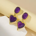 2023 Earring Stylish Crystal Love Heart Drop Earrings Vintage Gold Plated Textured Resin Heart Shape Earrings