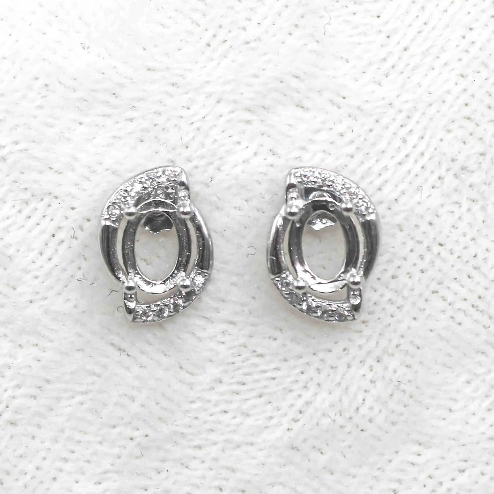 Sterling Silver 5*7mm Semi Mount Stud Earrings Empty Support Blank Claws Setting S925 Base Without Center Stone for DIY Inlay