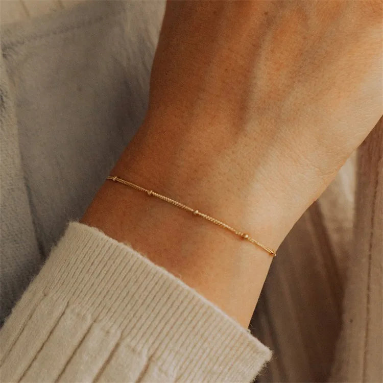 14K Gold Plated Beadsed Chain Link Stainless Steel DIY Multi-Layered Bracelets Jewelry for Women