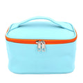 Large Capacity Solid Color Frosted Pu Waterproof Portable Cosmetic Organizer Box Beauty Toiletry Case With Handle Embossed Logo