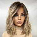 Real European Hair Glueless Ombre Blonde With Brown Root Short Wig Kosher Raw Human Hair 13x4 Lace Top Jewish Wigs for Women