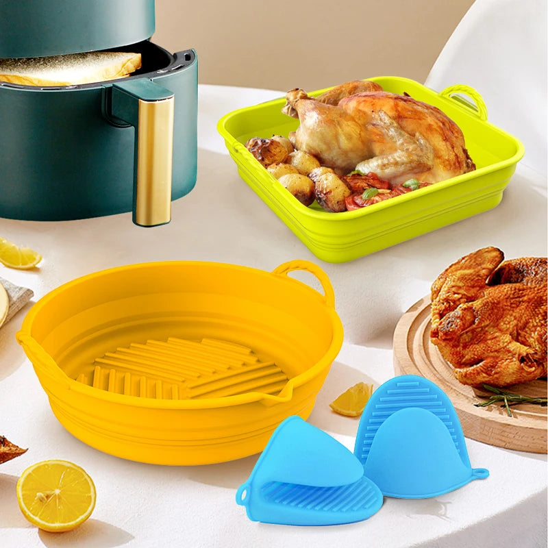 Reusable Non Stick Air Fryer Silicone Pot With Handle Liners Round Basket Oven Accessories Replacement of Flammable Parchment