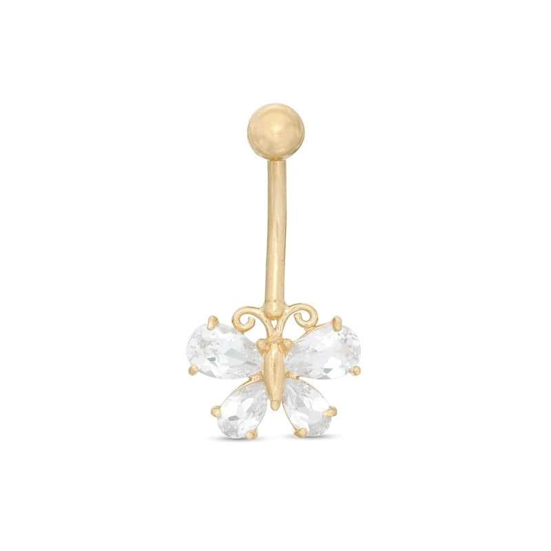 Vivid Manufacture S925 Gold Plated Pear-Shaped Cubic Zirconia Butterfly Belly Button Ring Navel Piercing Women Jewelry