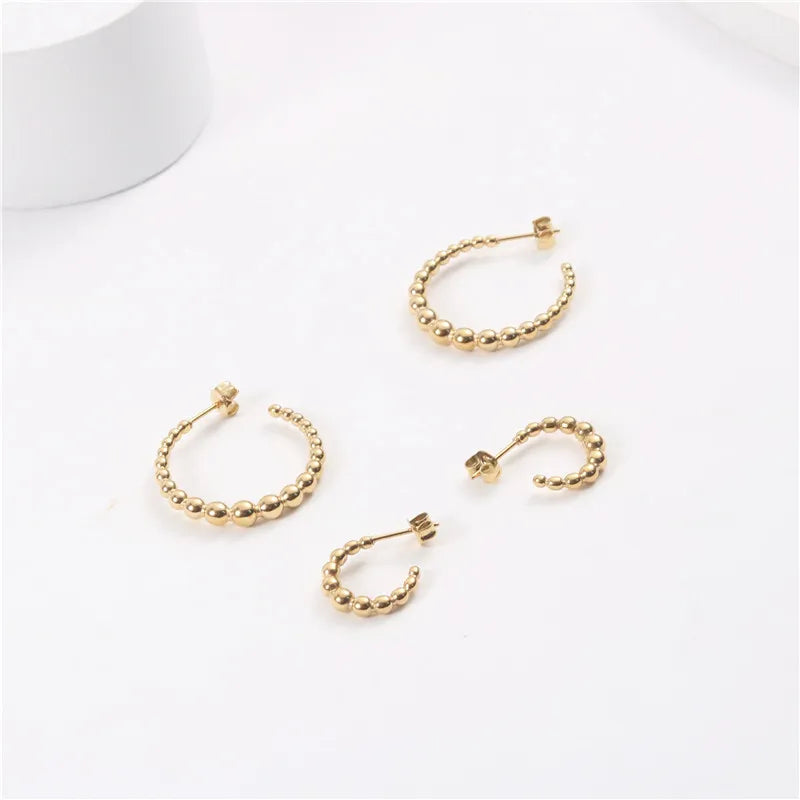 Gold Plated Small and Big Balls Horn C Shape Hoop Stub Earrings