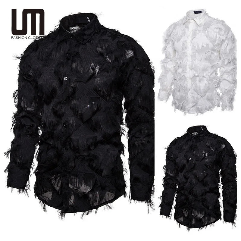 Liu Ming Fashion 2024 New Products Men Clothing Long Sleeve Feather Nightclub Party Dinner Prom Shirt
