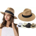 Panama Straw Hats for Women Summer Beach Sun Hat Wide Brim Fedora Cap