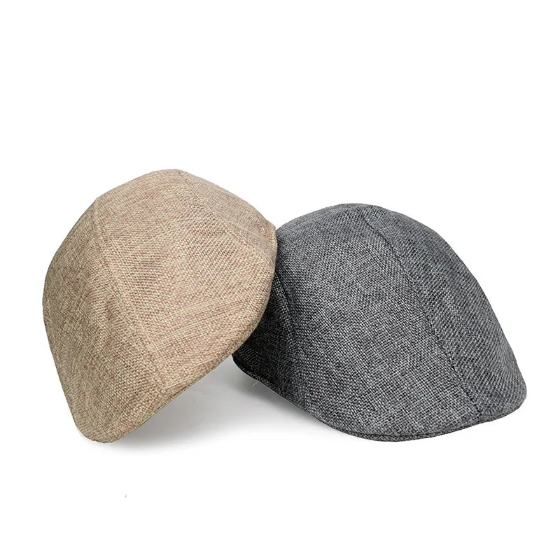 Cheap Wholesale Mens Plain Summer Breathable Polyester Linen Newsboy Berets Cool Flat Caps Duckbill Golf Ivy Hats