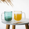 Teal Amber Colored Liner Double Walled Heat Insulated Glass Coffee Cups Drinking Mugs  for Home/ Restaurant/ Party/ Office /Cafe
