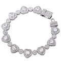 12mm Full Diamond Iced Out Silver Heart Bracelet High Quality Women's Classic Hip Hop Bling Jewelry for Anniversaries
