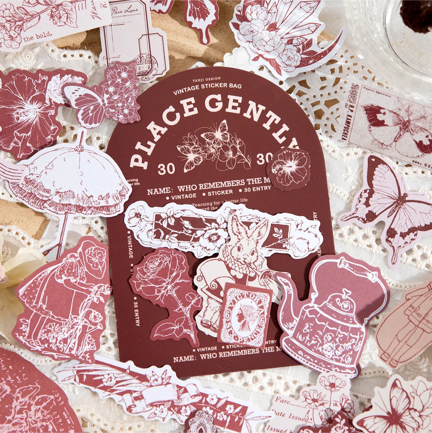 30 Stickers Per Pack Place Tender Series Retro Small Objects Theme Handbook Decoration Stickers 6 Models