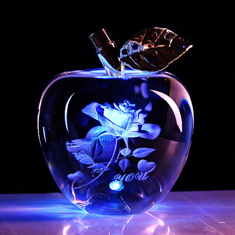 Valentine's Day Wedding Gift Set Glass Crystal 3D Laser Engraved LED Apple Custom