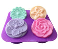 HY 4-Cavity Different Rose Flower Shaped Silicone Handmade Soap Bar Candle Cake Mold