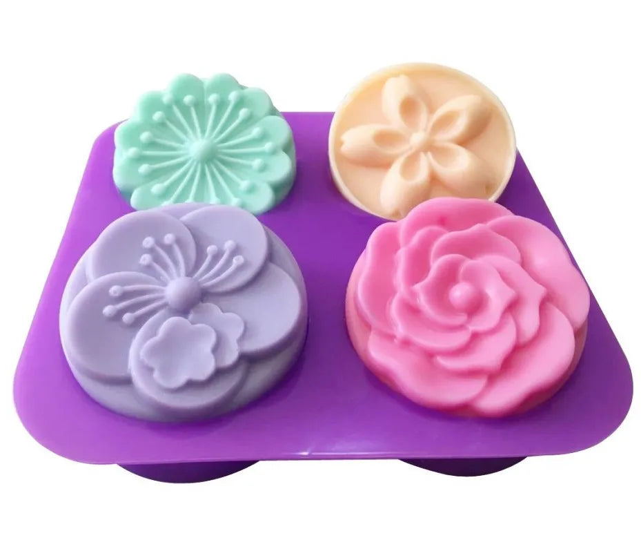 HY 4-Cavity Different Rose Flower Shaped Silicone Handmade Soap Bar Candle Cake Mold
