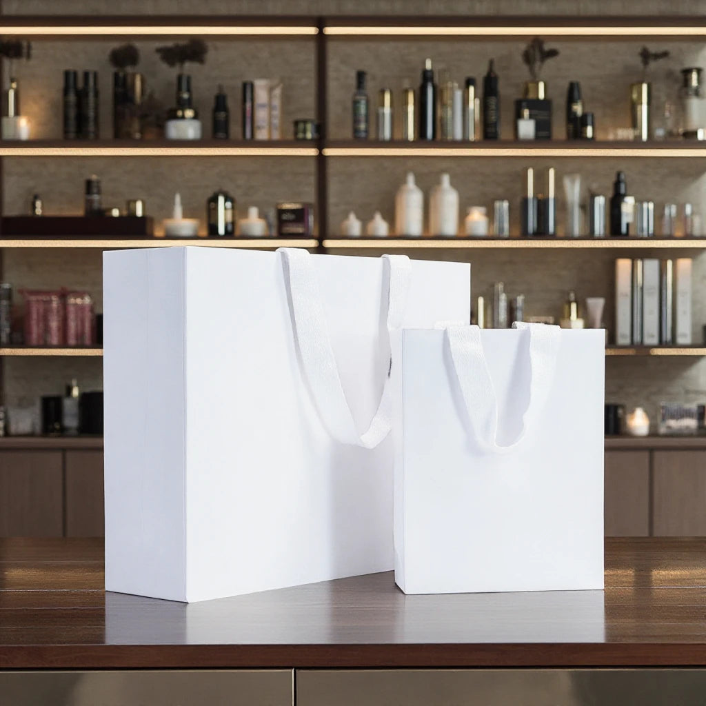 Design Promotion Packaging Printing Varnishing Fancy Cosmetic Wig Perfume Foldable Custom Beauty White Gift Bags