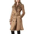 Fashion Sheepskin Real Lamb Leather Fur Jackets Trench Fur Long Coat Women