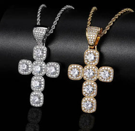 Shining Pendant Necklace Big Zircon Cross Pendant Best Quality Man Necklace with Rope Chain Punk Style