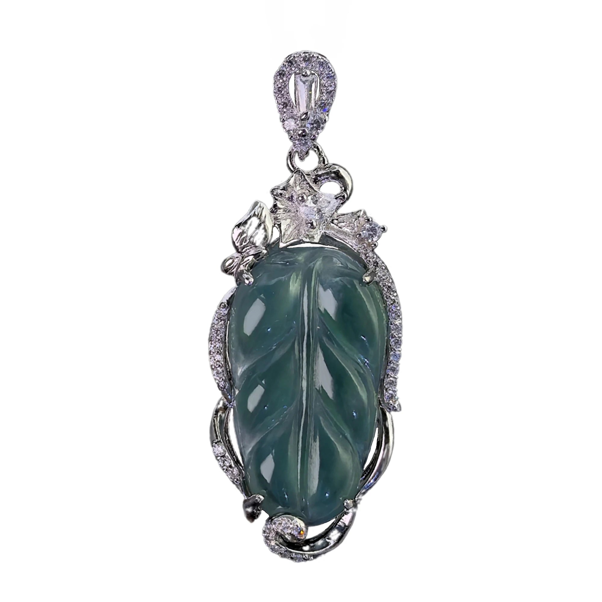 Graceful Rhodium Plated 925 Silver Jewelry Natural Jadeite Pendant for Women Anniversary Gift