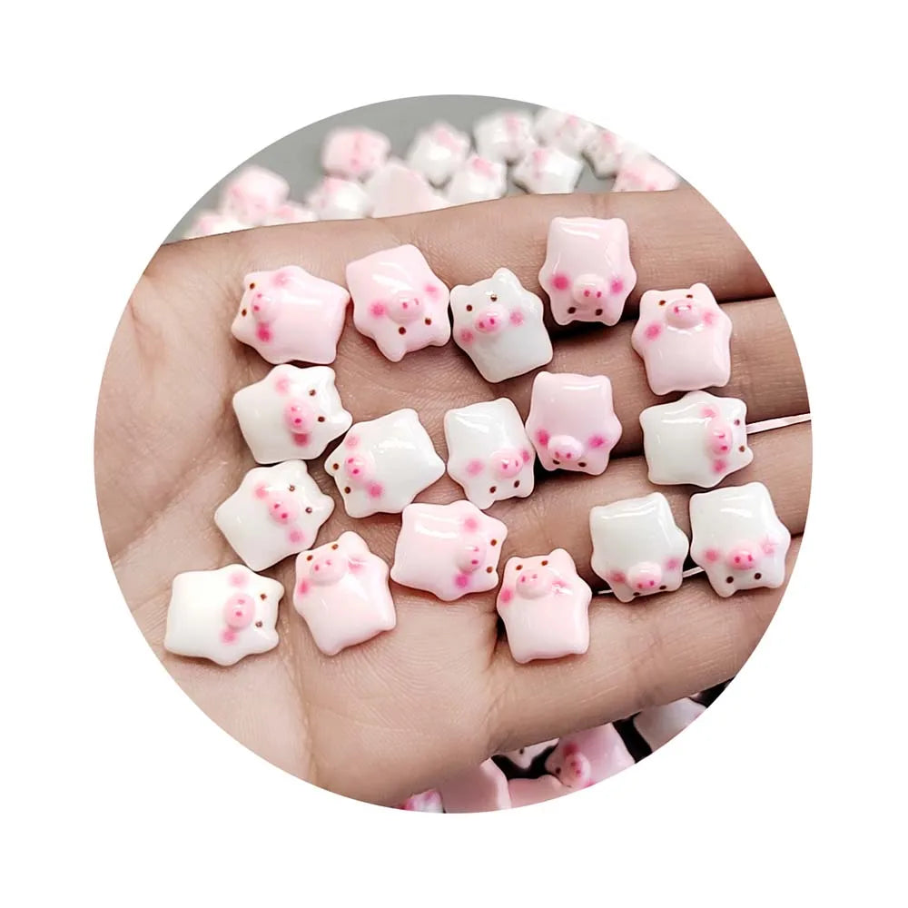 Mini Cute Pink Pig Flatback Resin Cabochons Animal Beads for Phone Case DIY Craft Decorative Purpose
