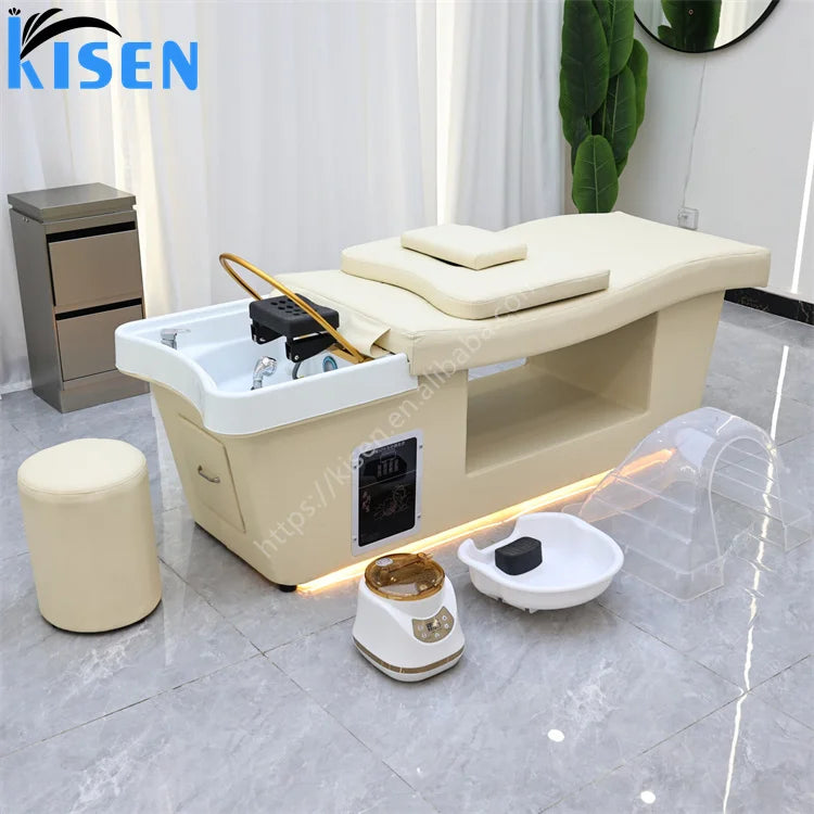 Modern Japanese Head Spa Salon Furniture Thai Massage Led Light Shampoo Bed  Hair Washing Chairs With Steamer for Barbershop