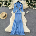 Light Luxury Senior Knit Dress Women Winter Lapel Single-breasted Slim Design Small Temperament Long Dress