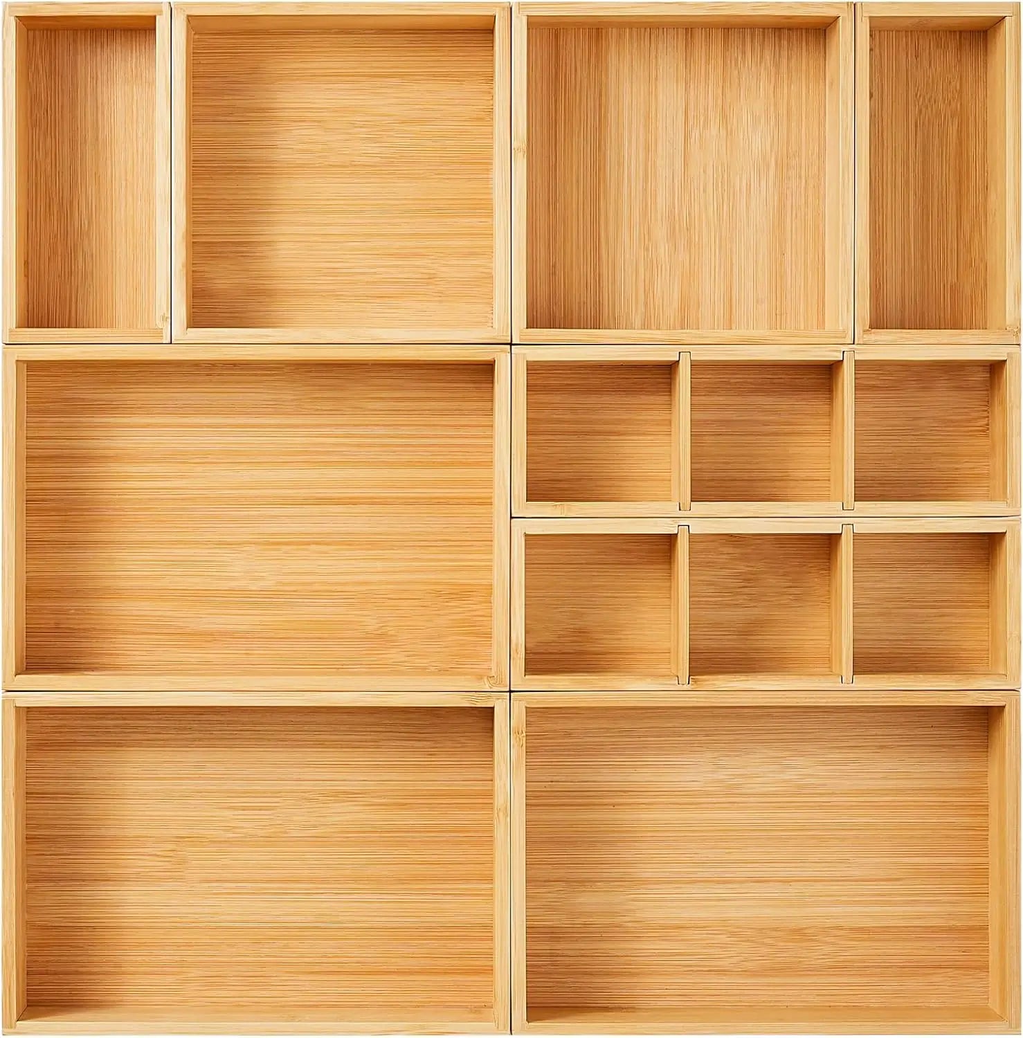 Bamboo Drawer Drawer Set of 9 Kitchen Dresser Living Room Bedroom Storage Tray 100% Bamboo Environmentally Friendly and Durable