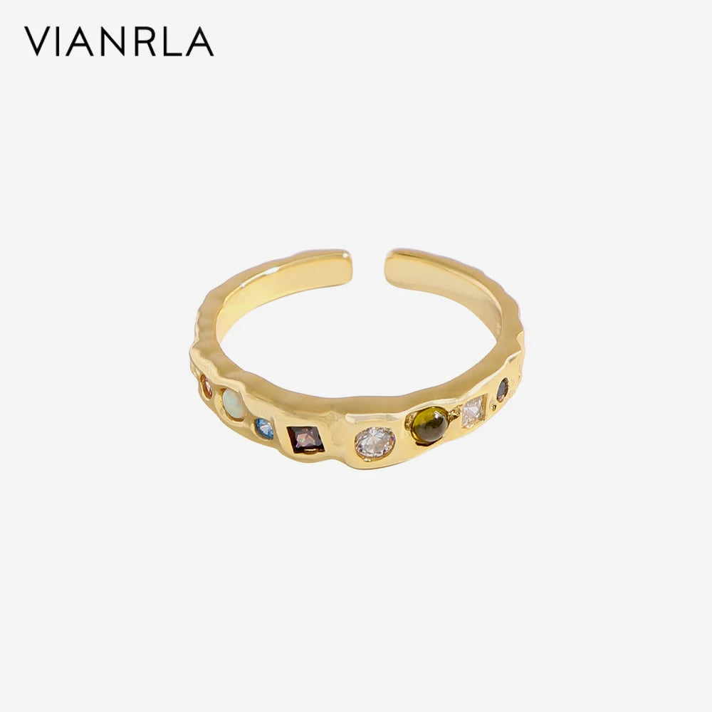 VIANRLA 925 Sterling Silver Ring Colorful Zirconia Ring Minimalist Style Nickle Free Laser Logo Support Drop Shipping