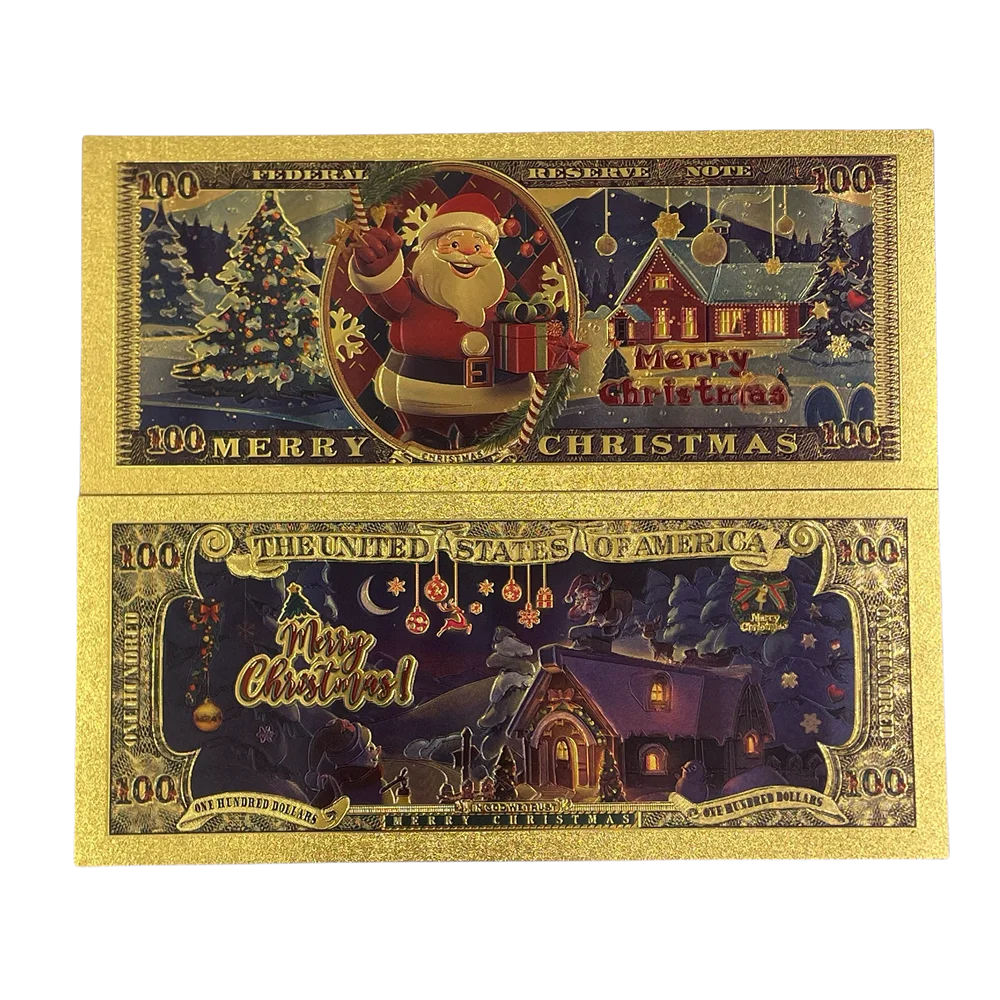 HOT New Beautiful Merry Christmas Day Collection Santa Clause Gold Banknotes for Kids Gift  Trick or Treat Tickets