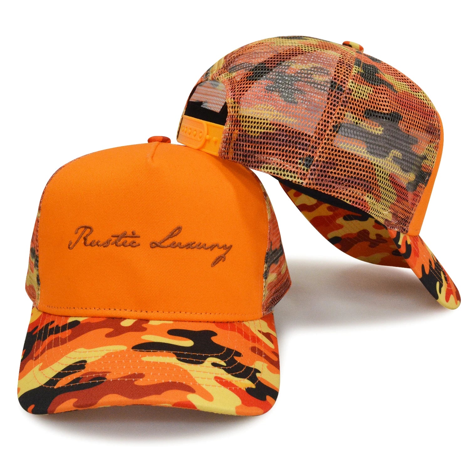 Orange Camo Color 5 Panel Mesh Trucker Caps Wholesale Summer Image Sport